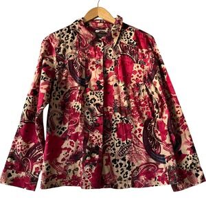 Additions by Chico's Floral Paisley‎ Leopard Print Button Down Top Jacket Sz 2